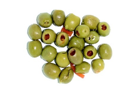 Olive verdi farcite al peperone in salamoia